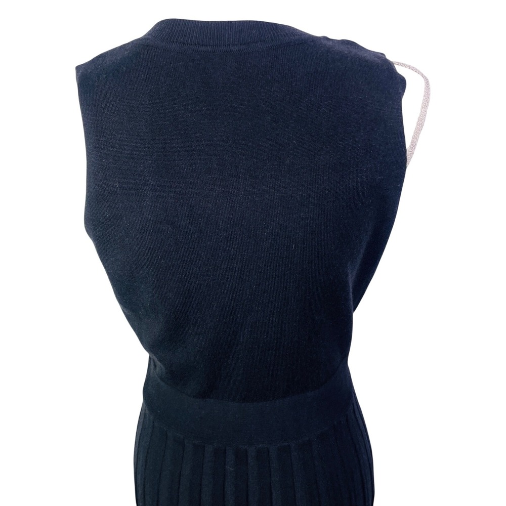 Black Sleeveless Maxi Dress Women's M Knit Pleated Crew Neck Solid Minimalist - Picture 10 of 15